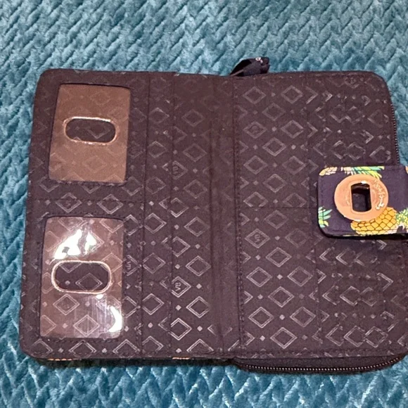 Vera Bradley Navy Quilted Wallet with Tropical Pineapple Print - Picture 4 of 10